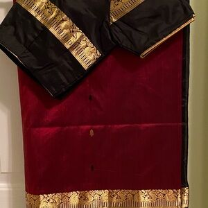 Black and Meroon Saree with Gold Detailing